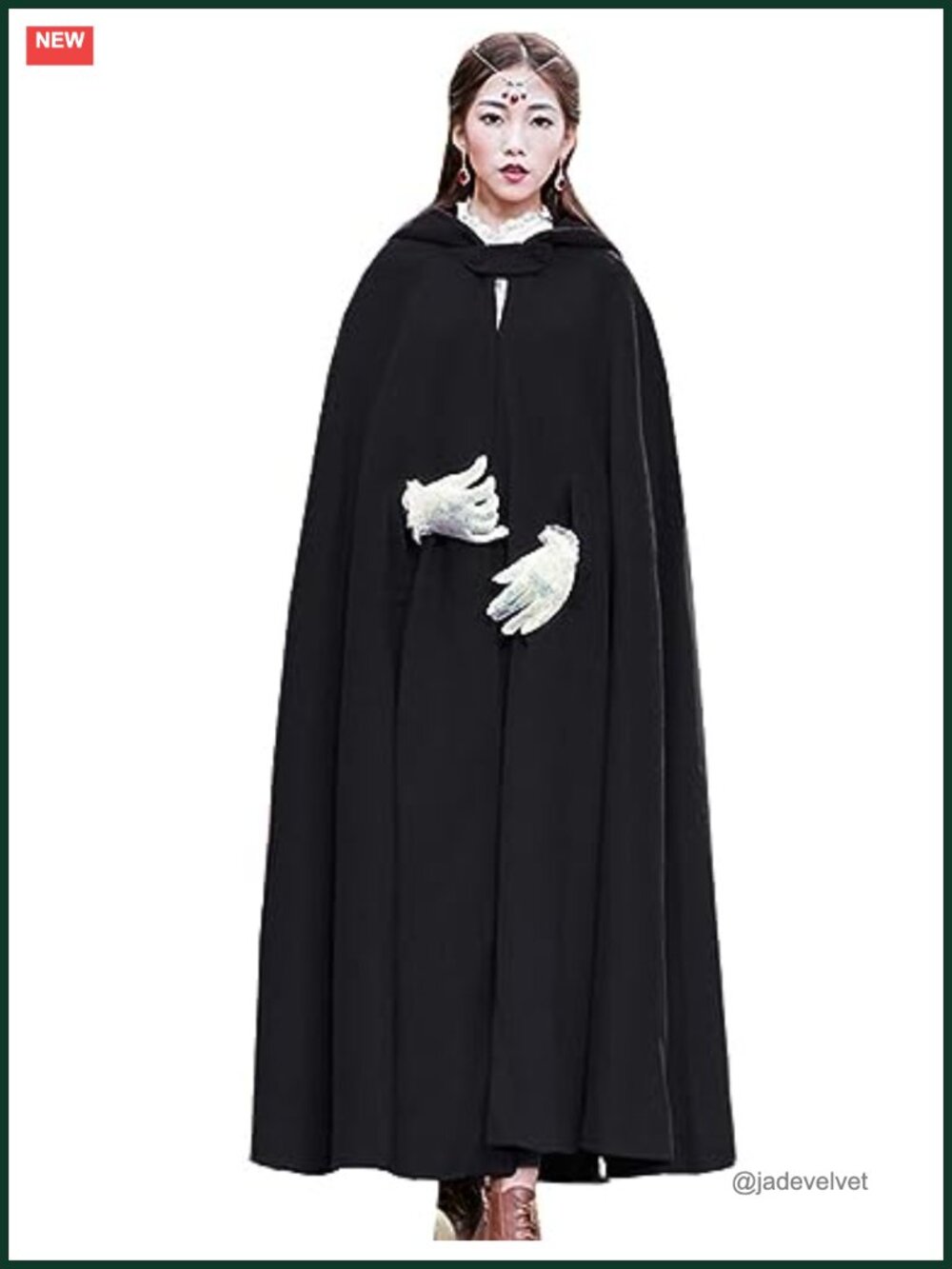 Wool Blend Hooded Cape Maxi Cloak Poncho Coat